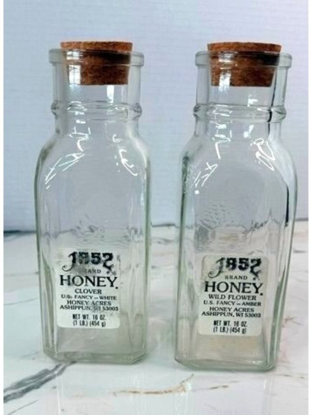 Vintage Honey Acres 1852 Brand Wildflower Honey Glass Jar 1 Lb 16 oz Empty WI